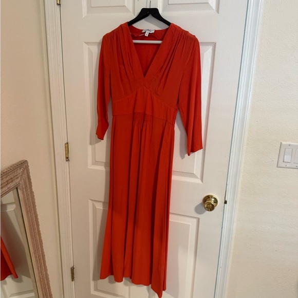 Paris Atelier & Other Stories Orange Midi V Neck Dress - Picture 5 of 12
